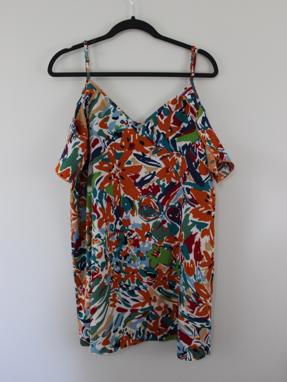 Colorful Abstract Floral Ruffle Cami Mini Dress Size Large - Picture 3 of 5